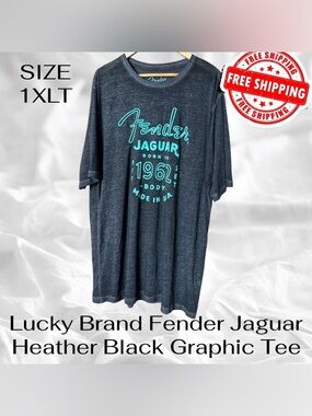 Lucky Brand Fender Jaguar Heather Black Graphic Tee Mens 1XLT FREE SHIPPING